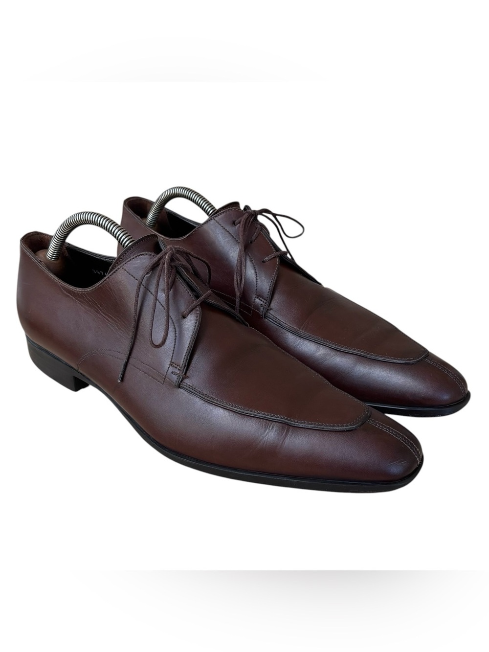 SANTONI Brown Leather Derby Shoes